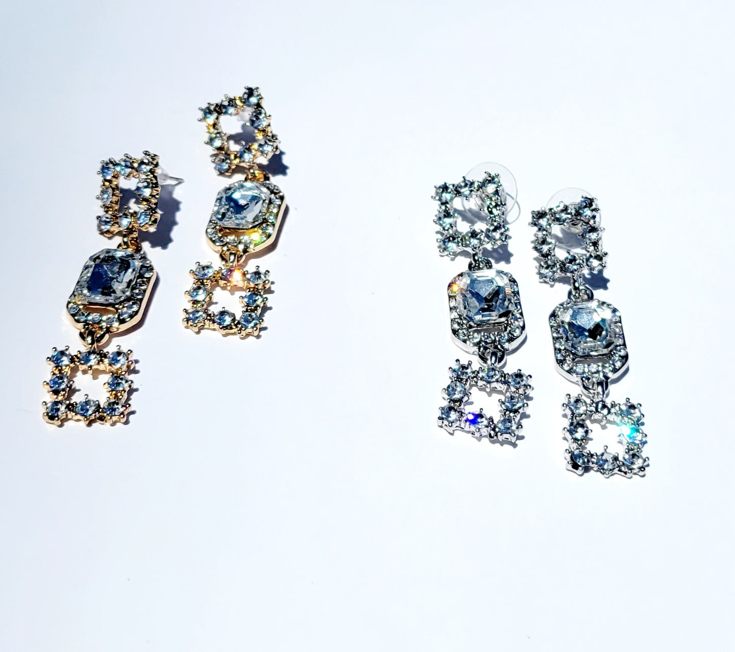 silver and gold rhinestone drop fashion earrings for women