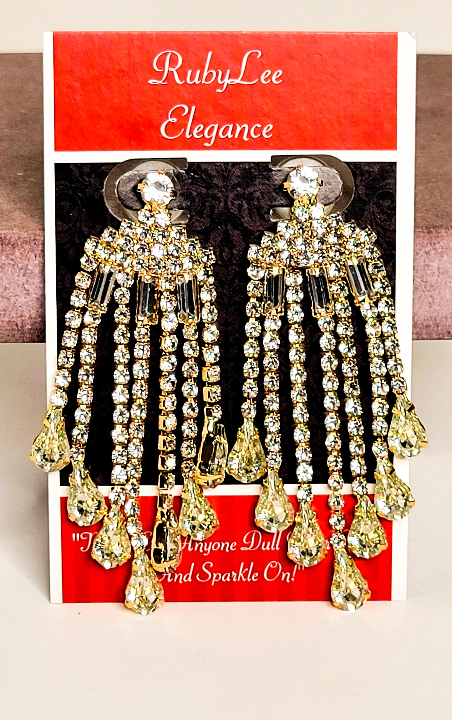 gold rhinestone tassel drop fashion earrings for women