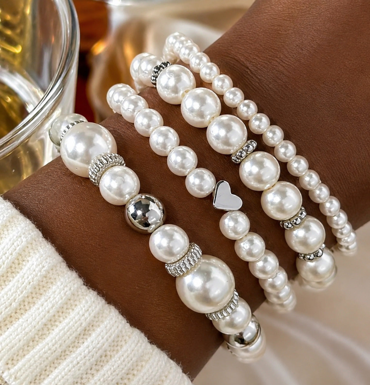 Pearl Affection Bracelet Set Silver