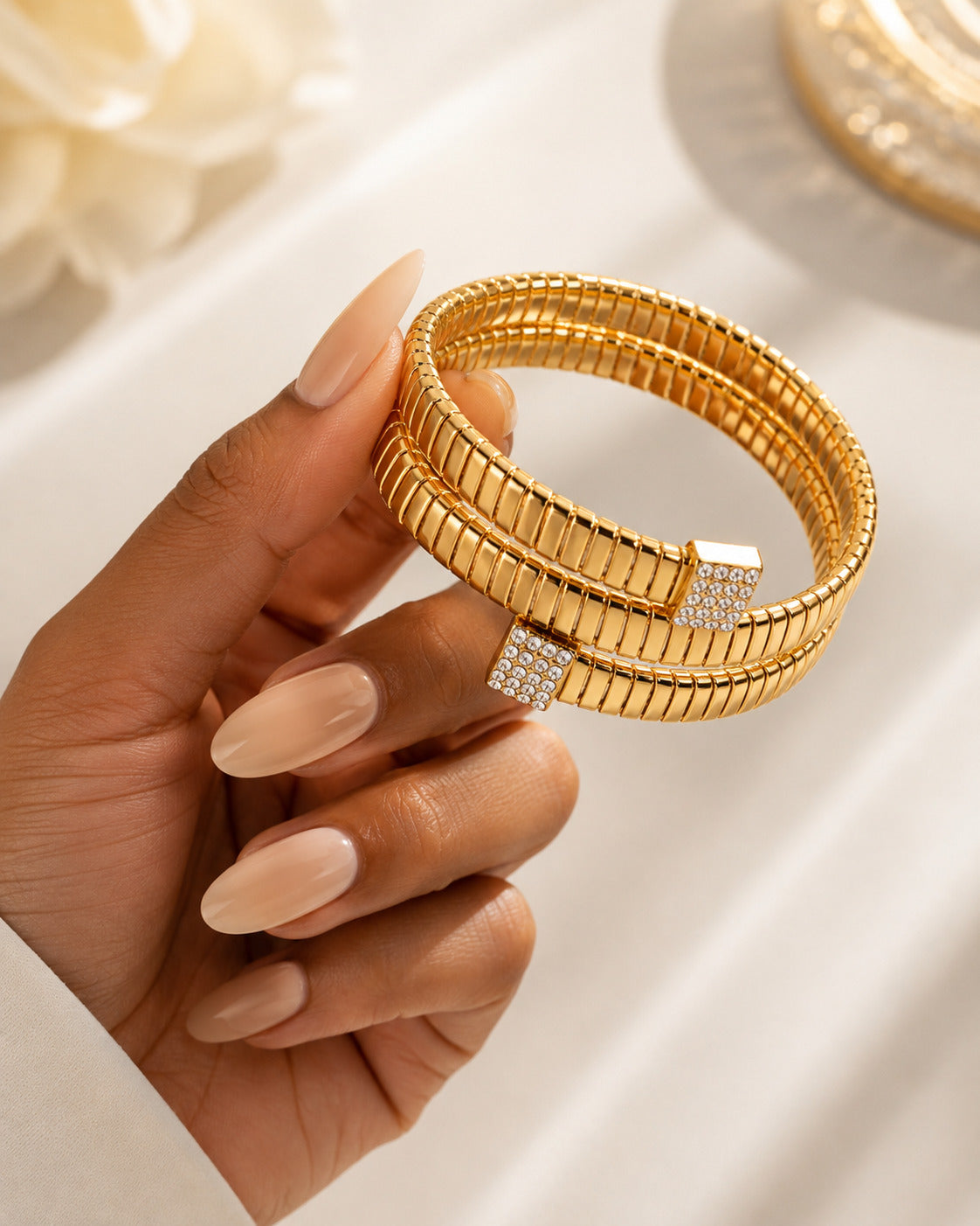 Crystal Coil Wrap Bracelet – Gold