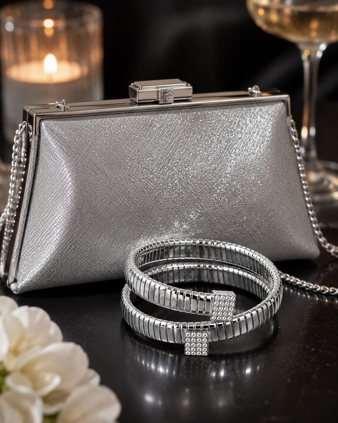 Crystal Coil Wrap Bracelet – Silver