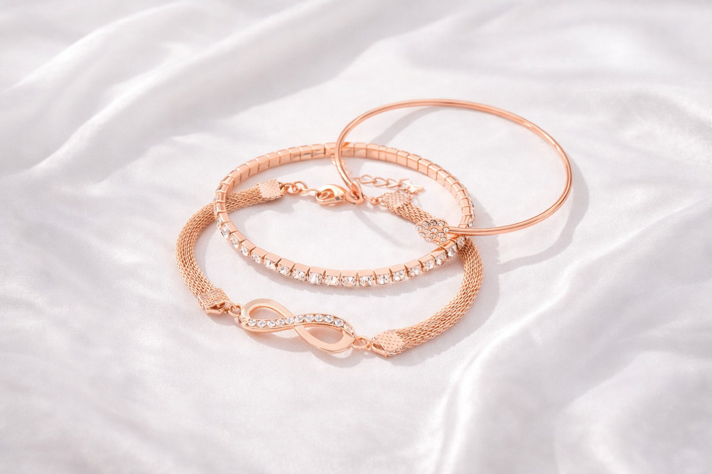 Rosé Glow Infinity Bracelet Set