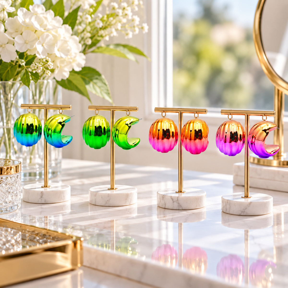 Colorwave Luxe Hoop Earrings, Iridescent Metallic Statement Earrings