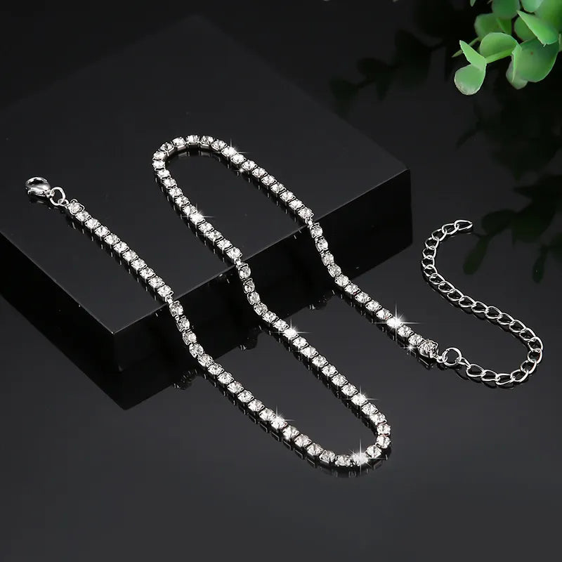 silver rhinestone diamond choker necklace for women
