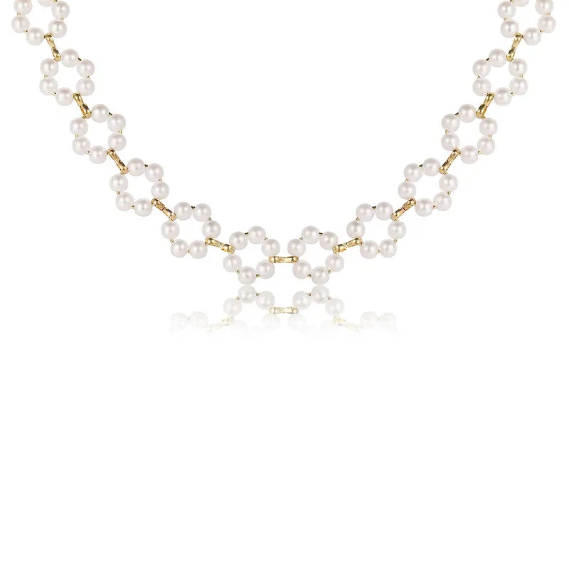 pearl choker necklace, floral pearl necklace, gold and pearl jewelry, elegant choker for women, wedding necklace, statement pearl jewelry, dainty gold necklace, pearl beaded choker