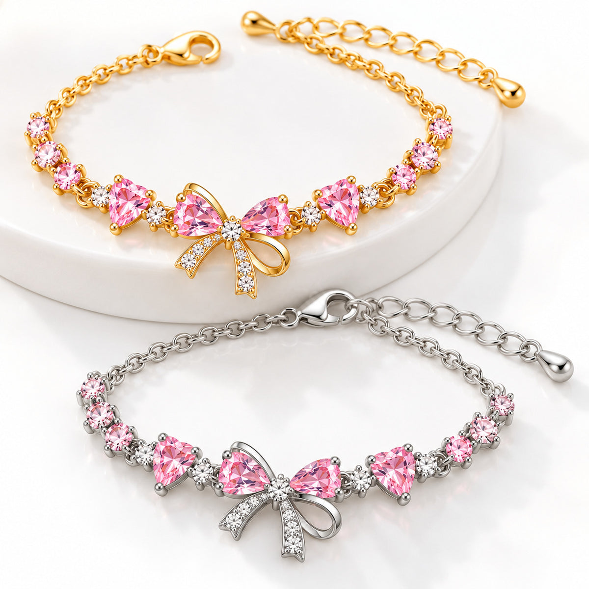 Women's Rhinestone Bow Bracelet, Silver or Gold Tone