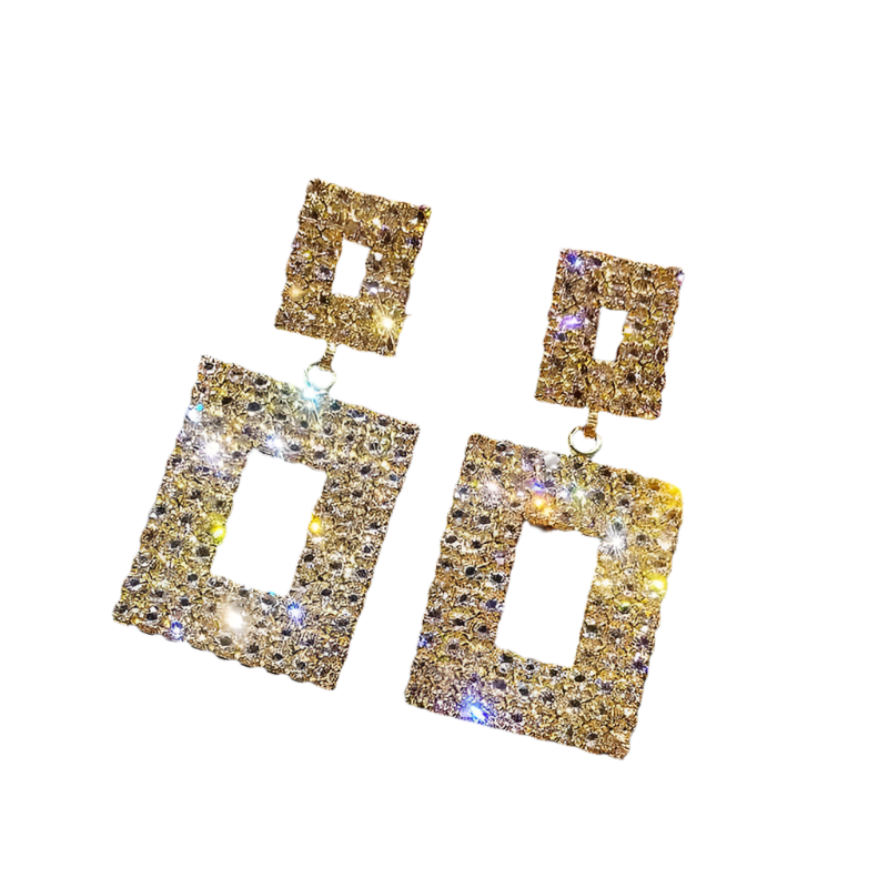 rhinestone squares shaped earrings for women
