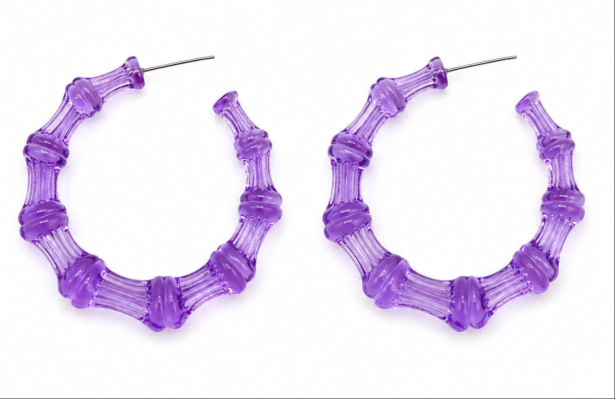 Purple hoop earrings on a white background