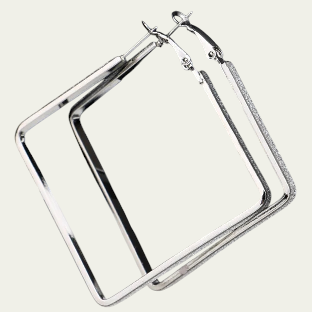 silver square shaped diamond hoop earrings