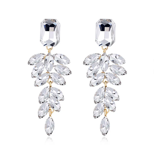 rhinestone flower shaped drop earrings