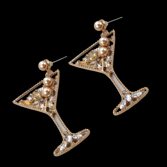 gold martini shaped rhinestone earrings