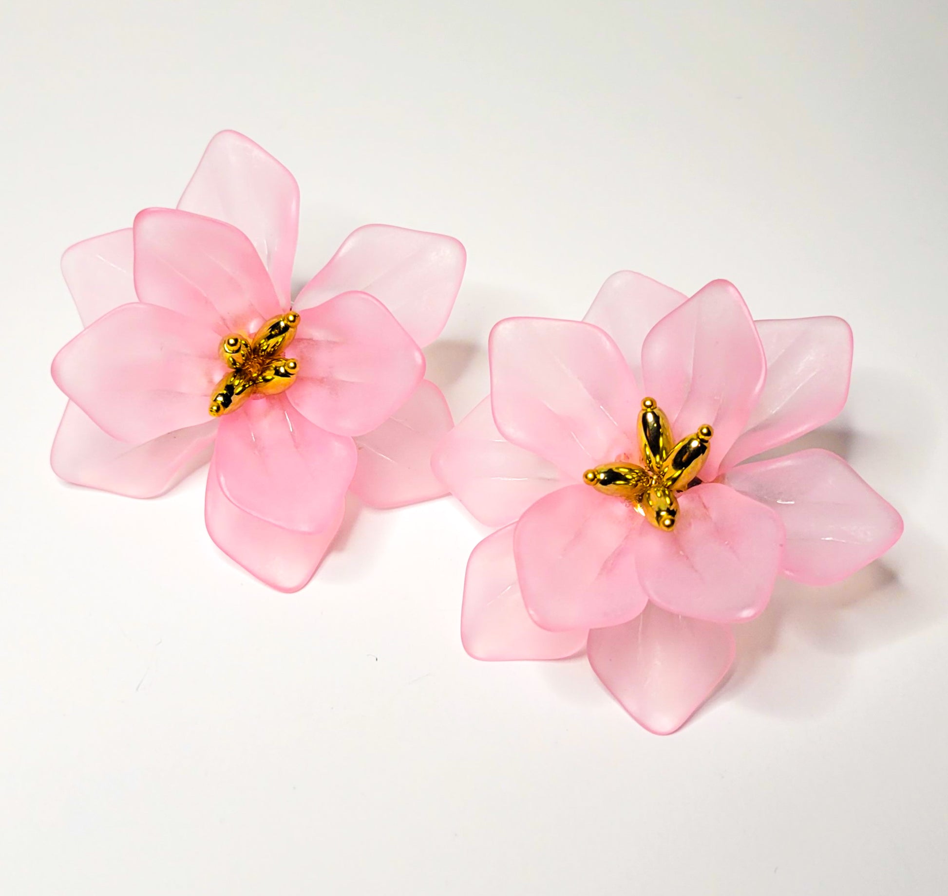 Pink flower earring studs