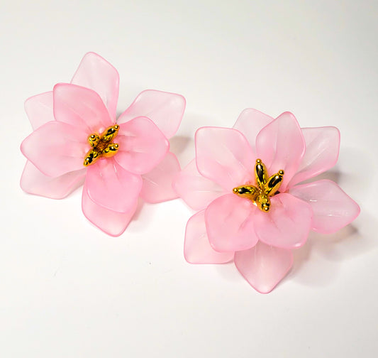 Pink flower earring studs