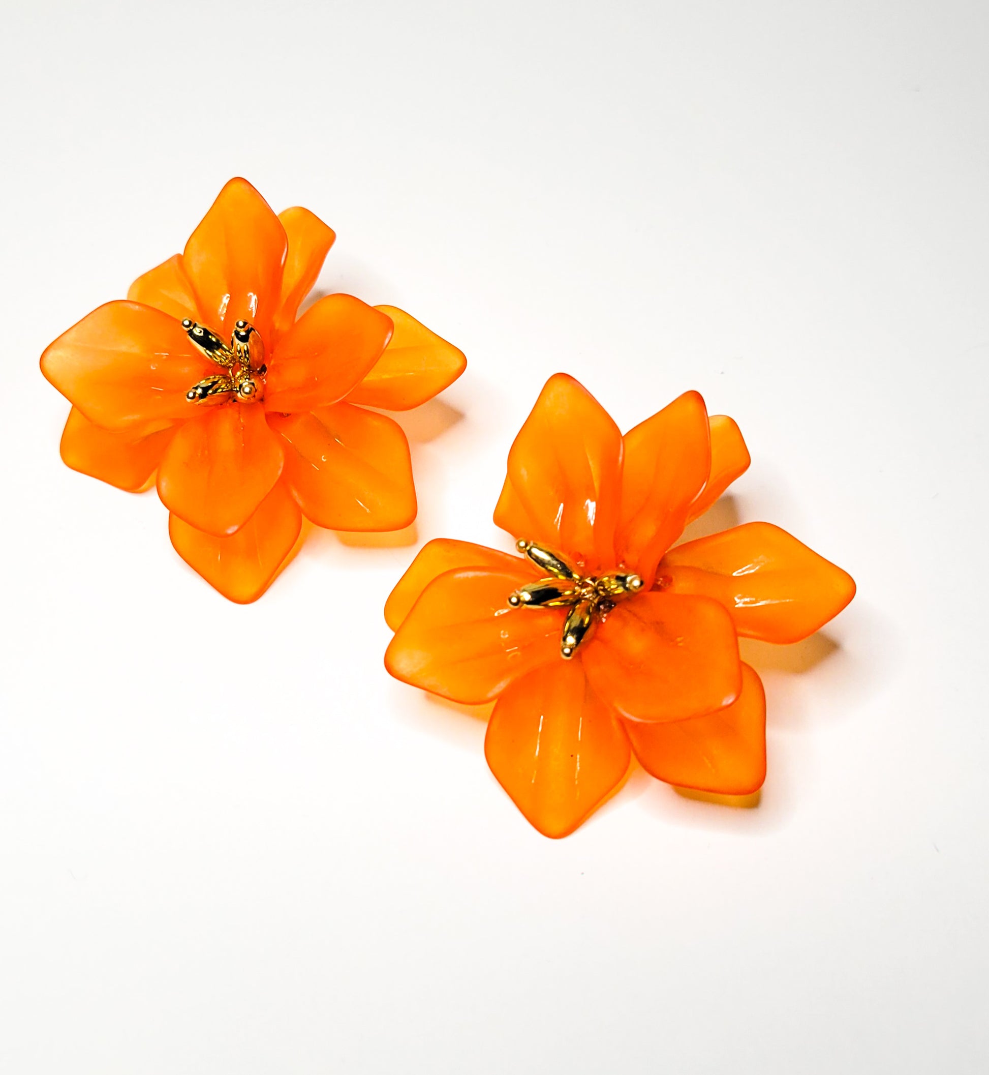 orange flower stud earrings