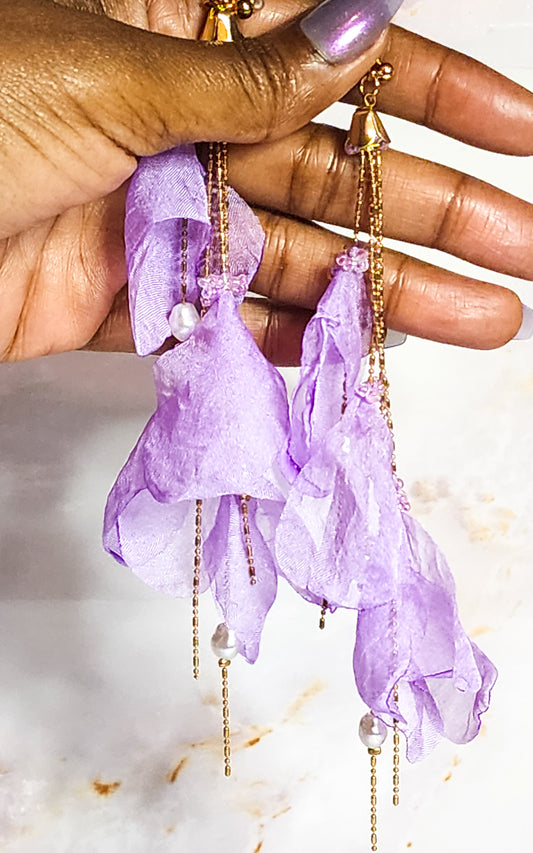 purple tassel drop floral fashion earrings for women