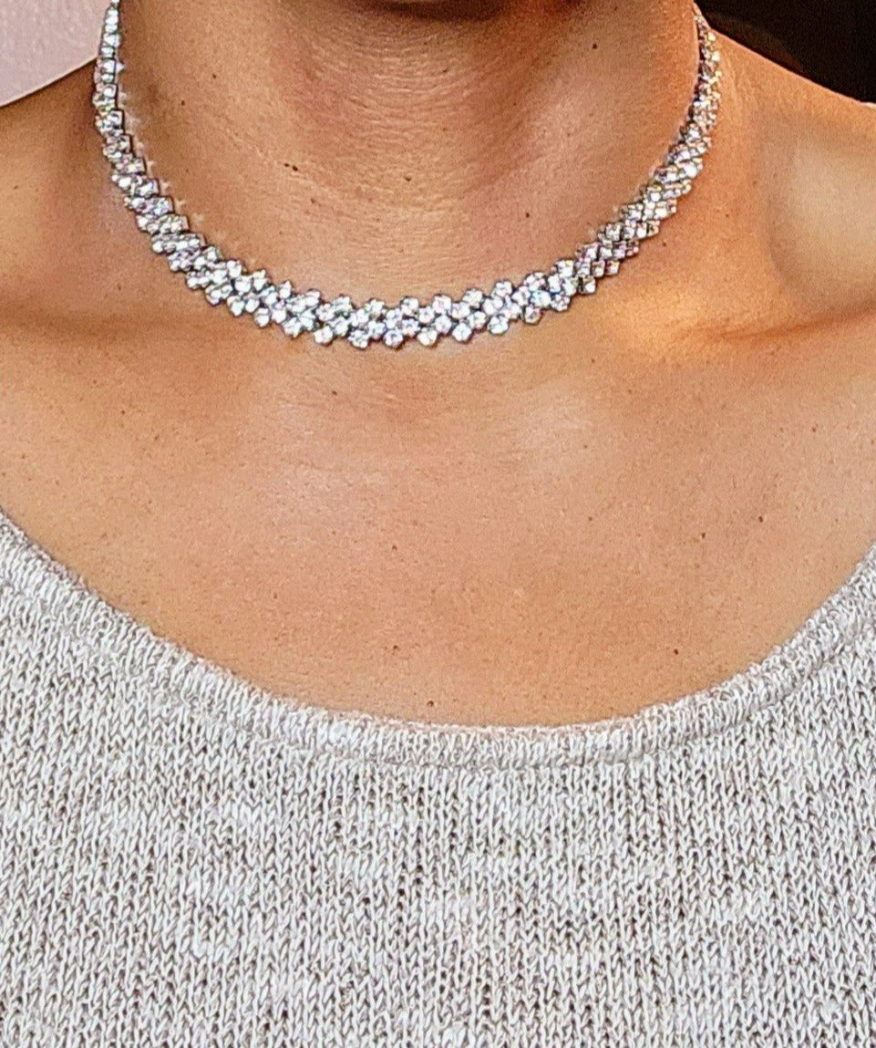 Rhinestone Silver Choker