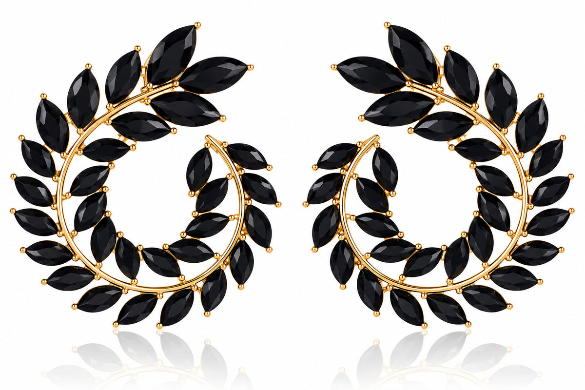 Elegant Leaf Crystal Spiral Hoop Earrings – 4 Colors