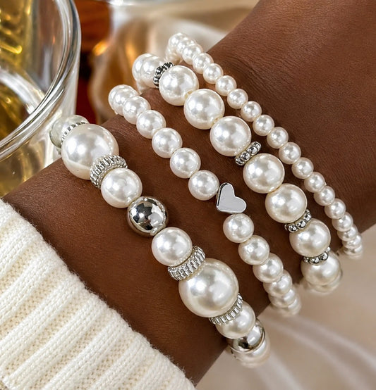Pearl Affection Bracelet Set Silver