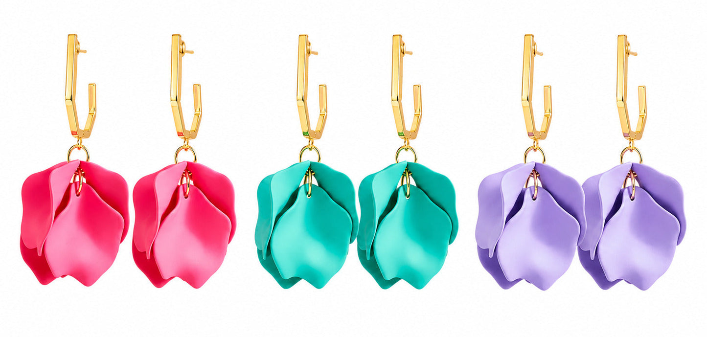 Color Bloom Layered Floral Drop Earrings
