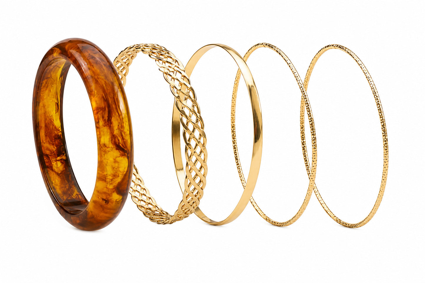 Golden Amber Bracelet Set – 5-Piece Layered Bangle Set