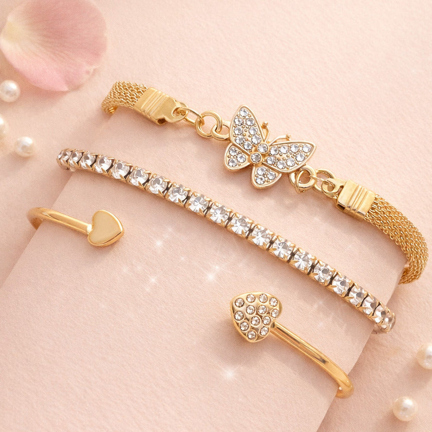Golden Flutter Charm Bracelet Set