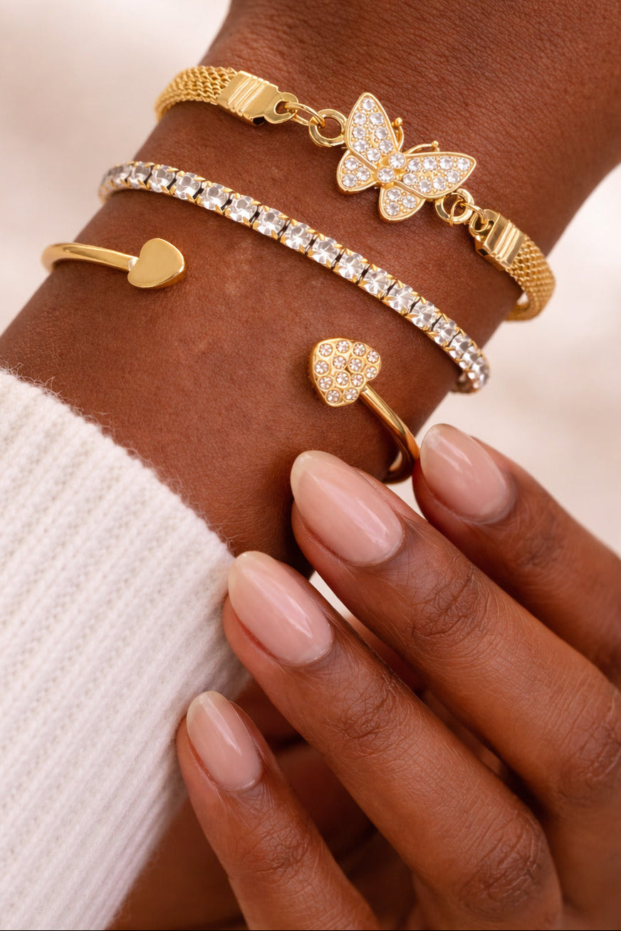 Golden Flutter Charm Bracelet Set