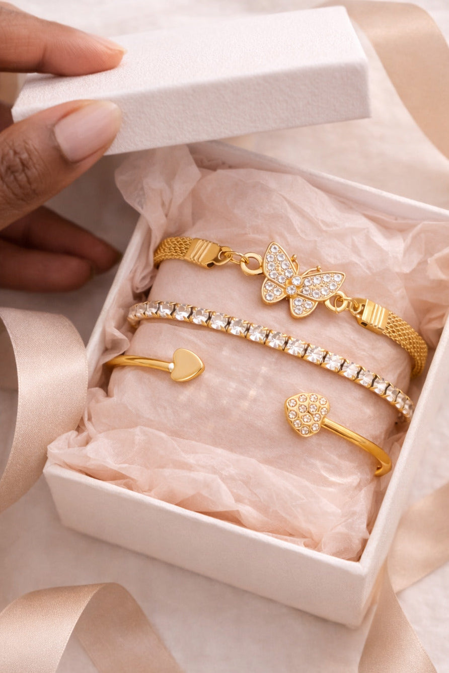 Golden Flutter Charm Bracelet Set