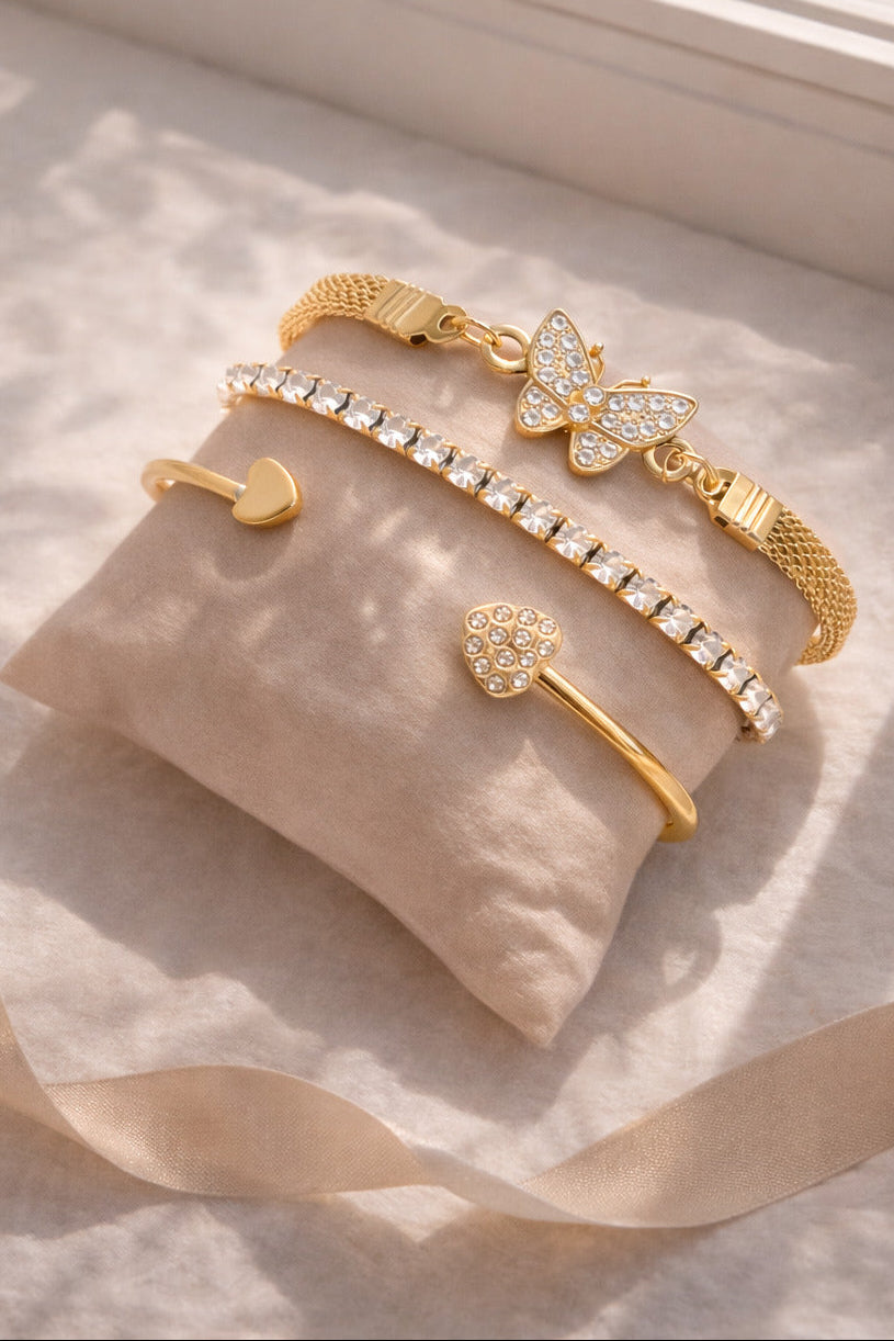 Golden Flutter Charm Bracelet Set