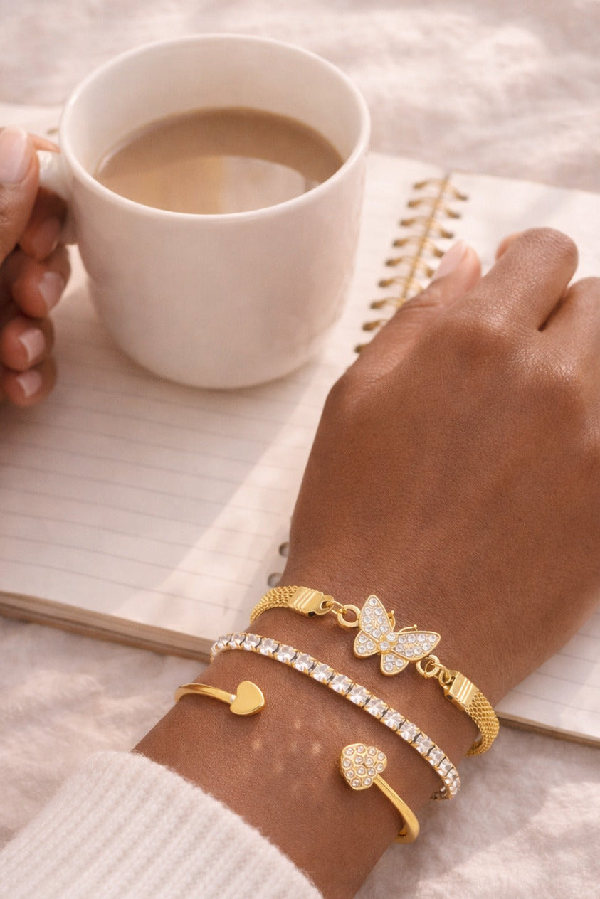 Golden Flutter Charm Bracelet Set