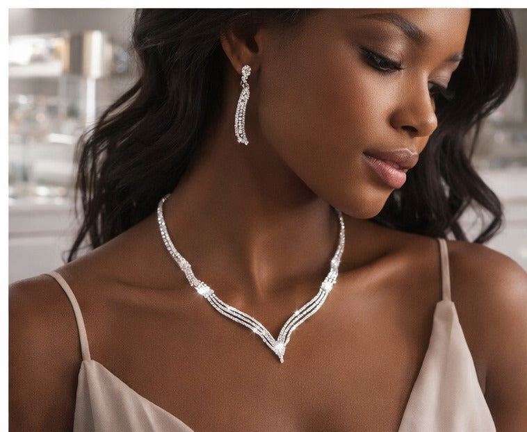 Crystal Cascade Necklace & Earring Set