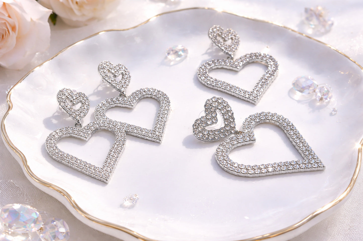 Love Duo Rhinestone Heart Earrings