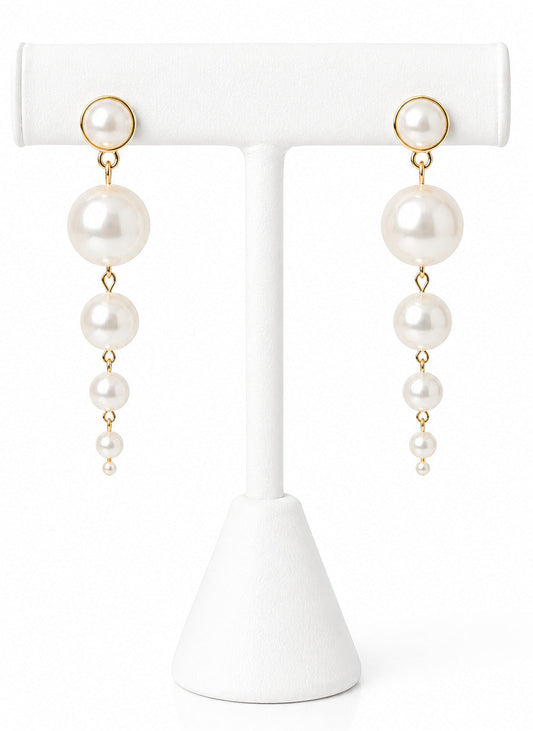 Layered Bliss Beaded Drop Earrings for Women, Elegant Gold-Tone Fashion Jewelry