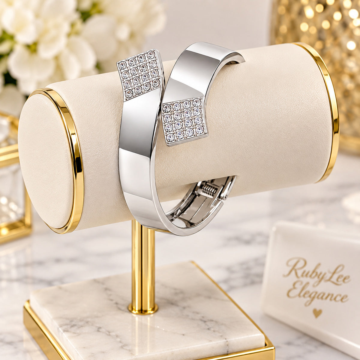 Modern Majesty Crystal Cuff Bracelet — Silver
