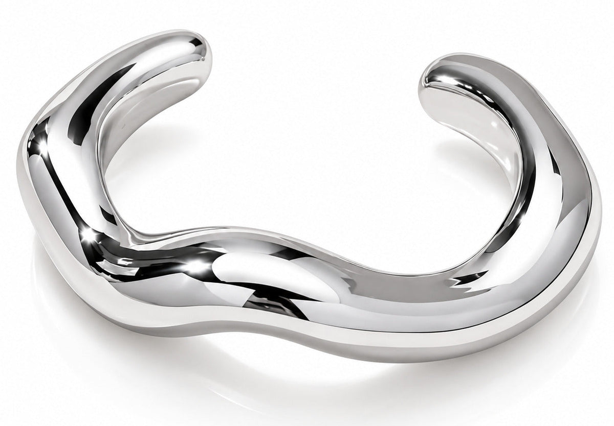 Luxe Wave Sculpted Cuff Bracelet for Women, Gold and Silver Tone