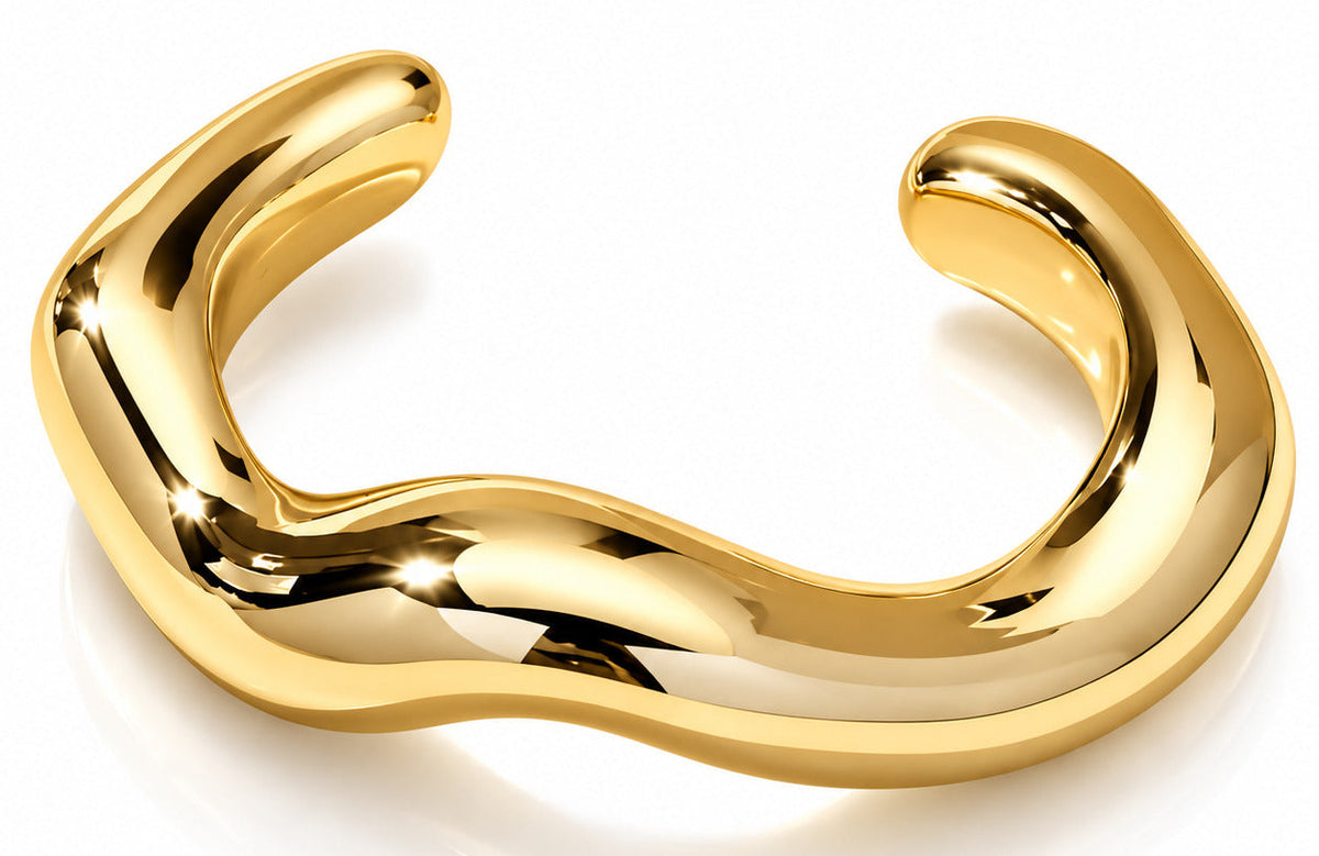 Luxe Wave Sculpted Cuff Bracelet for Women, Gold and Silver Tone