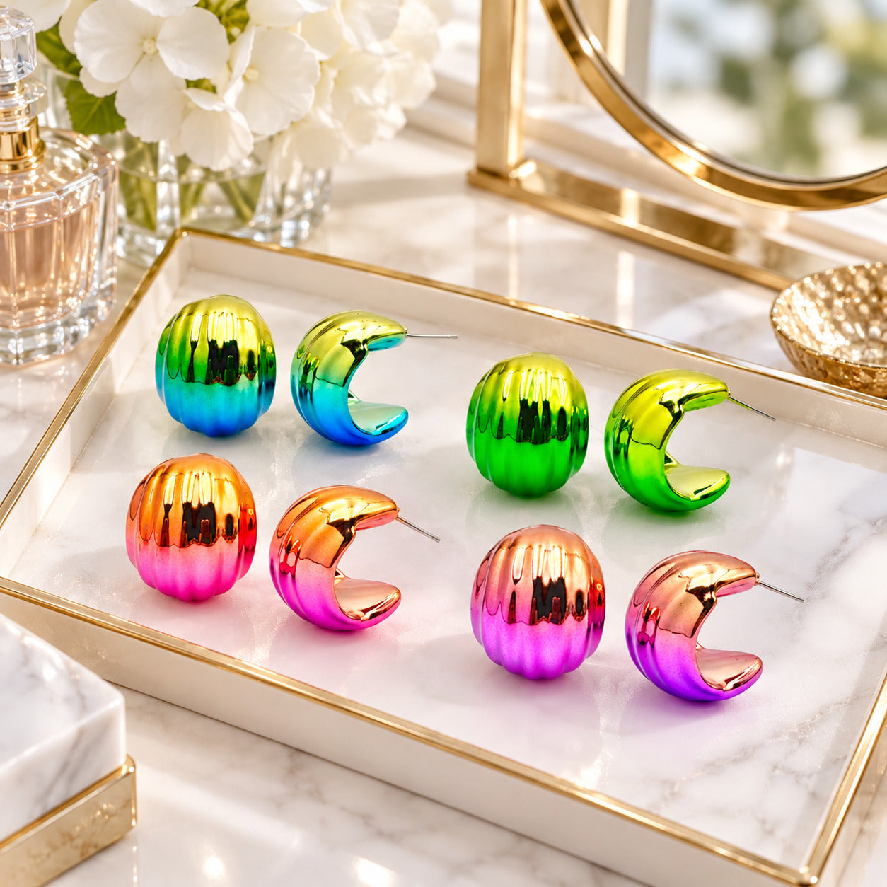 Colorwave Luxe Hoop Earrings, Iridescent Metallic Statement Earrings