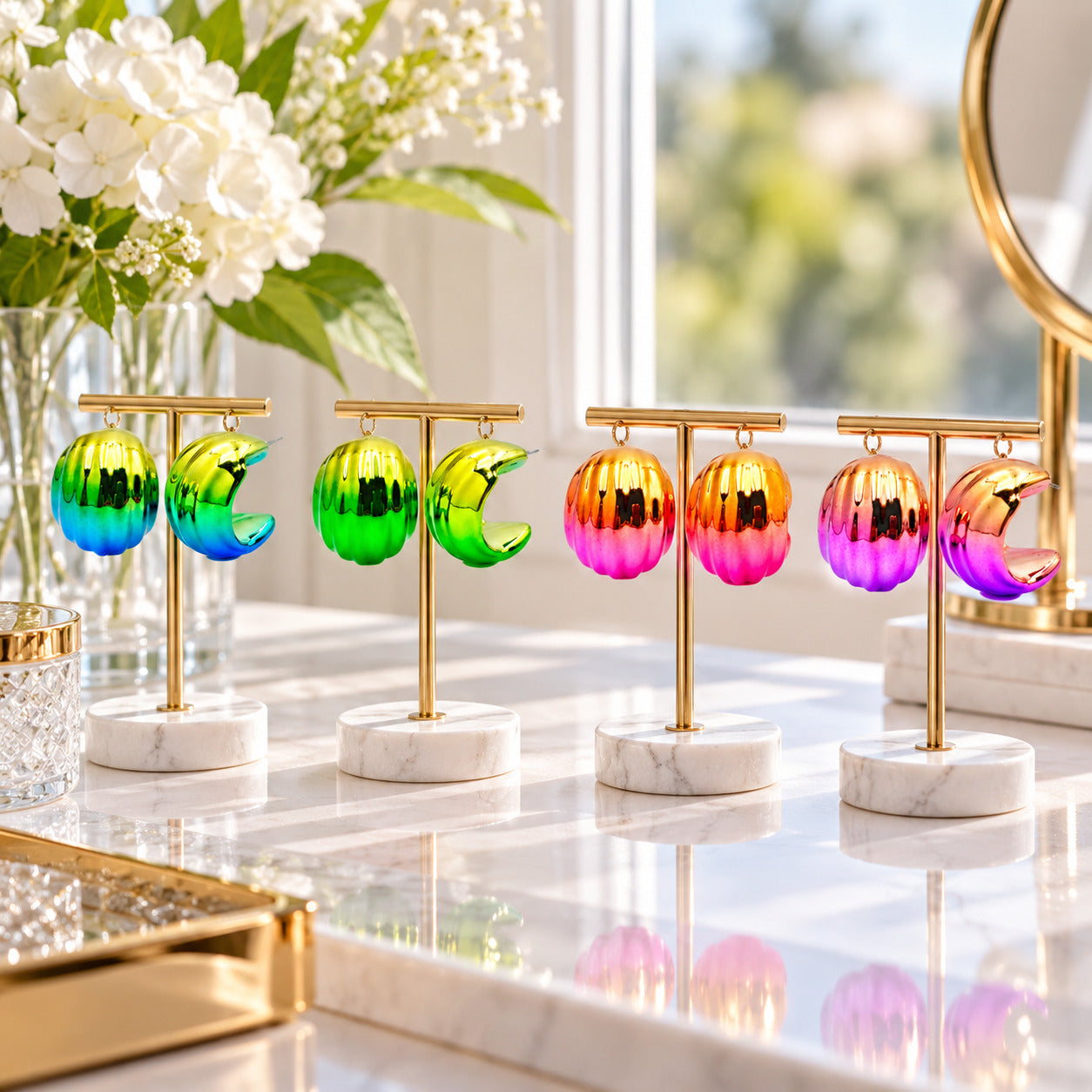 Colorwave Luxe Hoop Earrings, Iridescent Metallic Statement Earrings