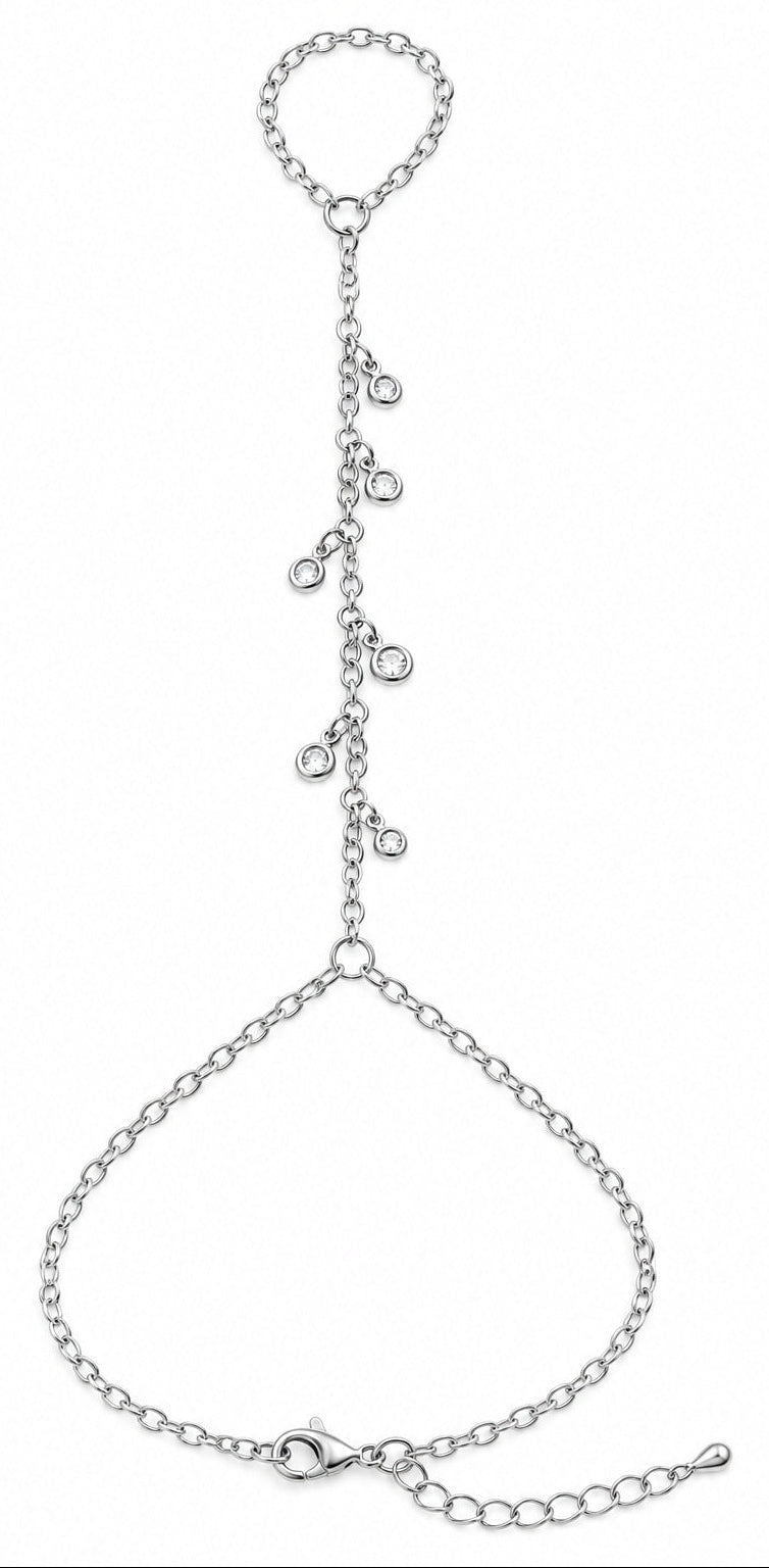 Glamour Link Hand Bracelet for Women, Delicate Crystal Hand Chain Bracelet, Elegant Wrist to Finger Jewelry