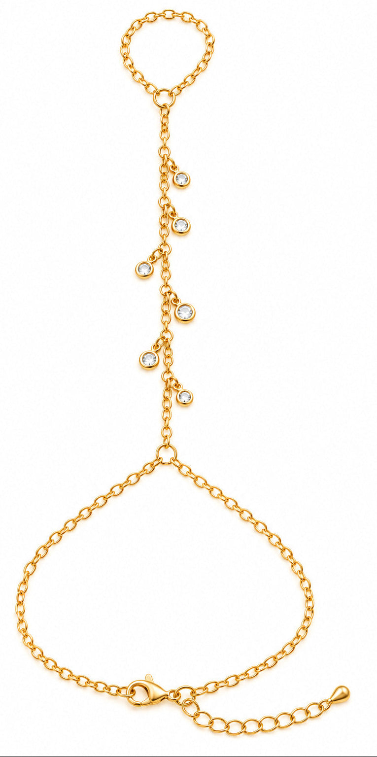 Glamour Link Hand Bracelet for Women, Delicate Crystal Hand Chain Bracelet, Elegant Wrist to Finger Jewelry