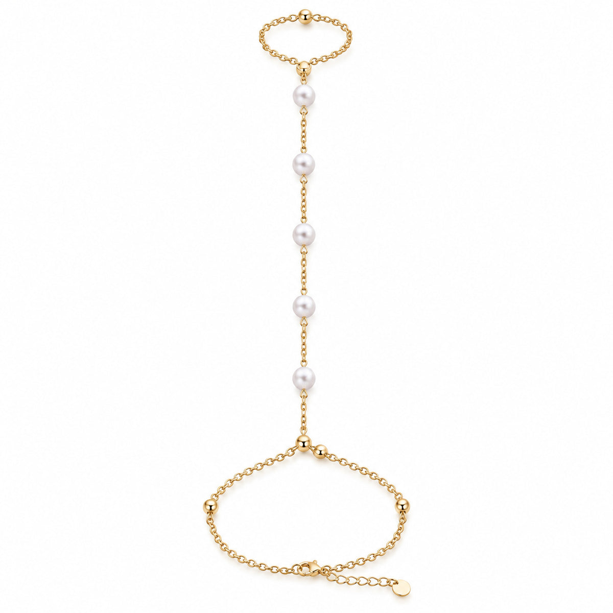 Pearl Essence Hand Bracelet for Women, Gold Tone Pearl Hand Chain Bracelet, Delicate Finger Bracelet Jewelry
