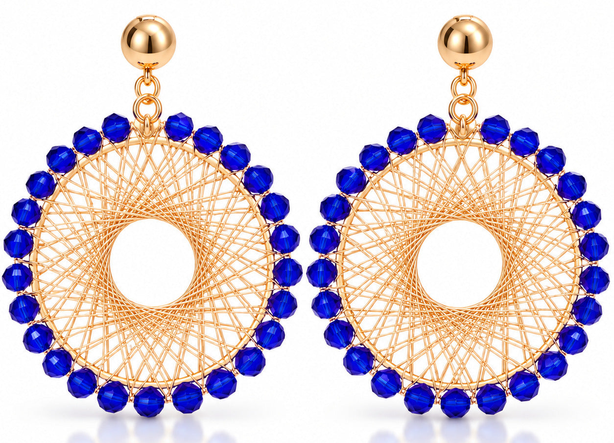 Sparkle Spin Crystal Beaded Statement Earrings for Women, Gold-Tone Woven Hoop Dangle Earrings, Colorful Fashion Jewelry