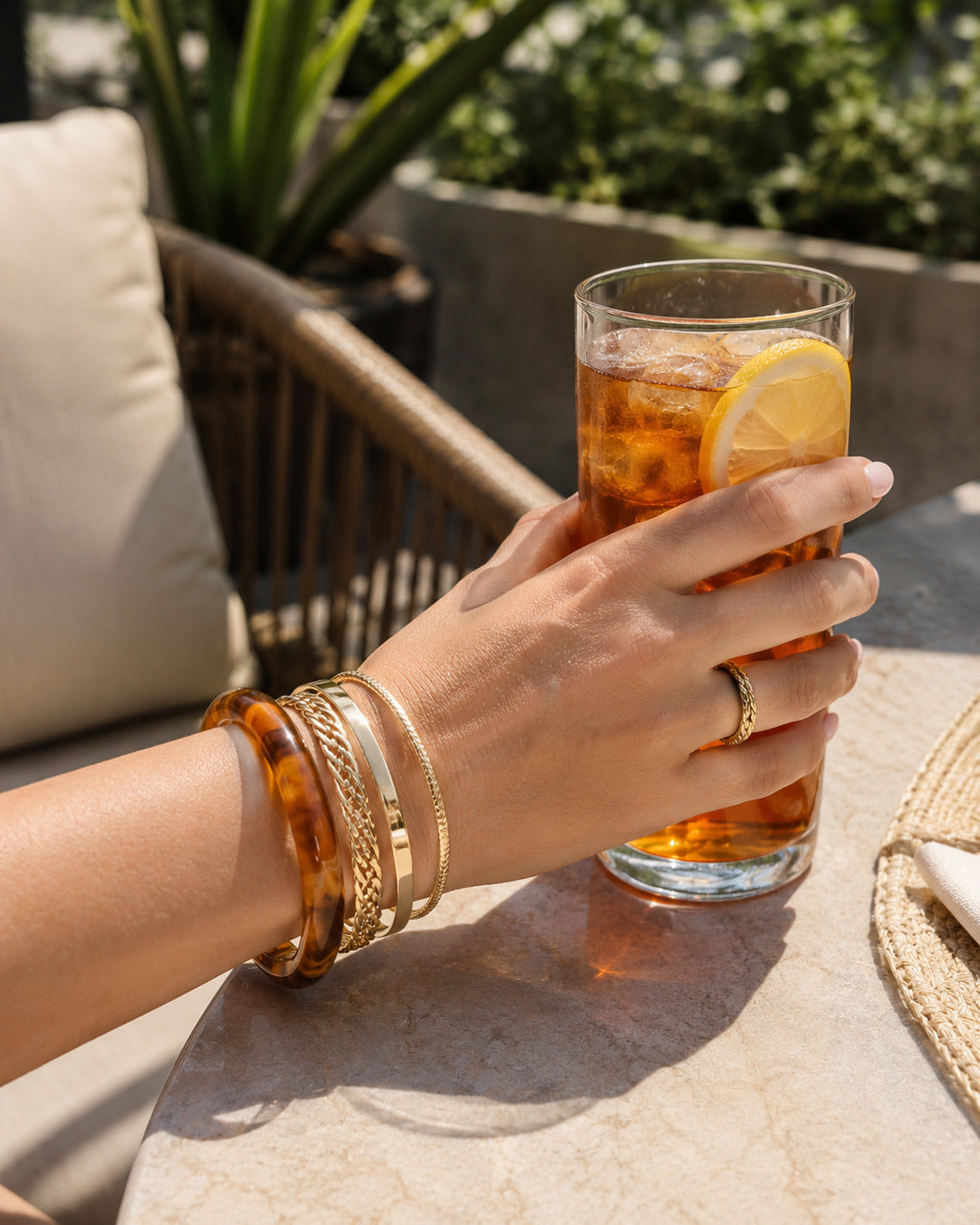 Golden Amber Bracelet Set – 5-Piece Layered Bangle Set