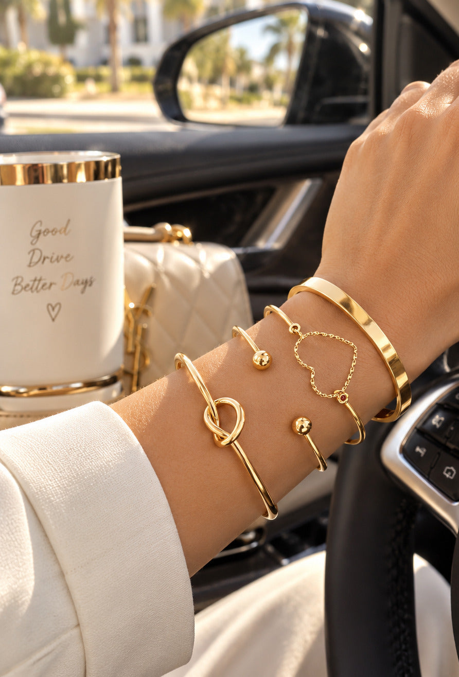 Women’s Gold Tone Stackable Bracelet Set, 4-Piece Fashion Jewelry