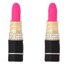pink lipstick shaped rhinestone stud fashion earrings for women