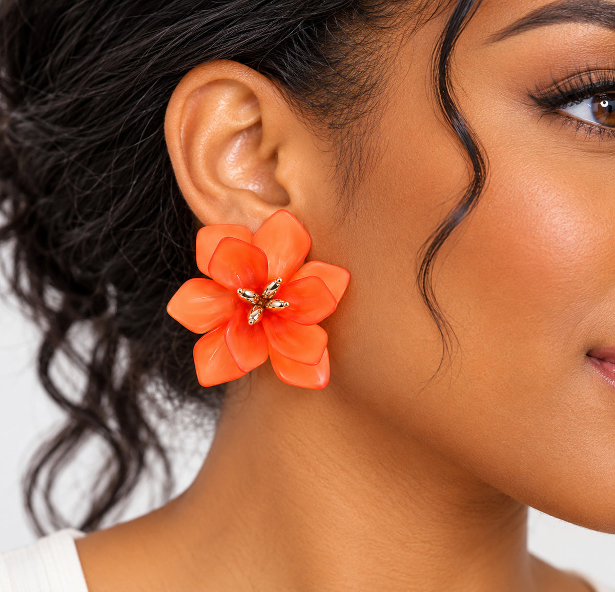 Tangerine Bloom Floral Statement Earrings