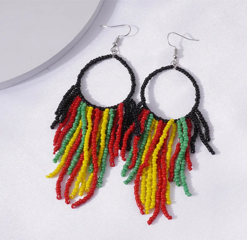 Rasta Tassel Bead Earrings