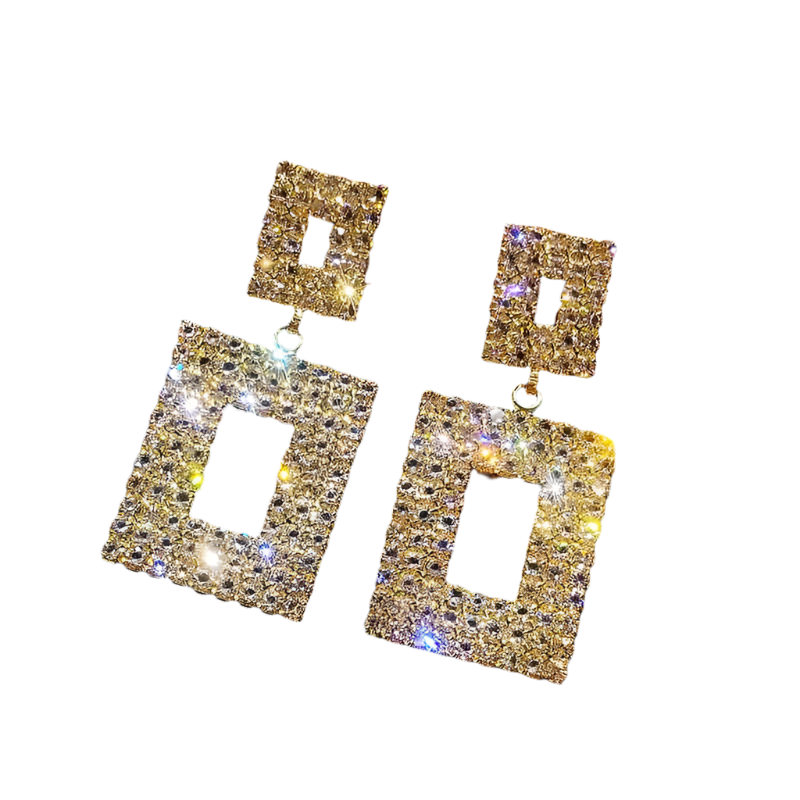 rhinestone squares shaped earrings