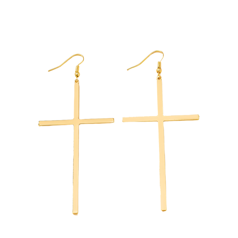 gold cross shaped drop earrings