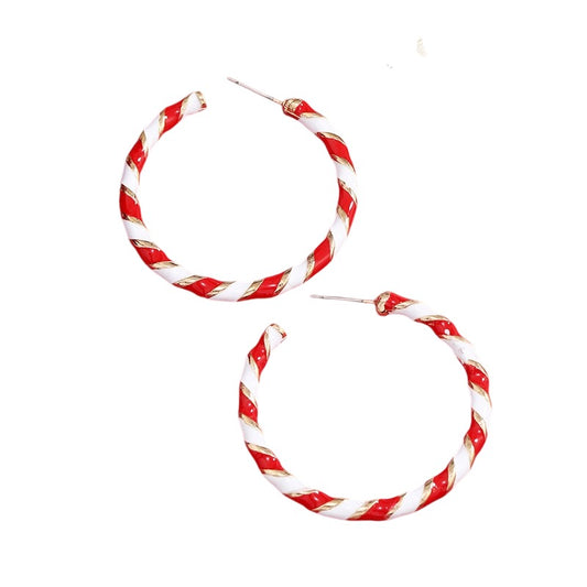 red white and gold christmas hoop earrings