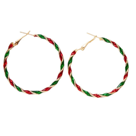 red white and gold christmas hoop earrings